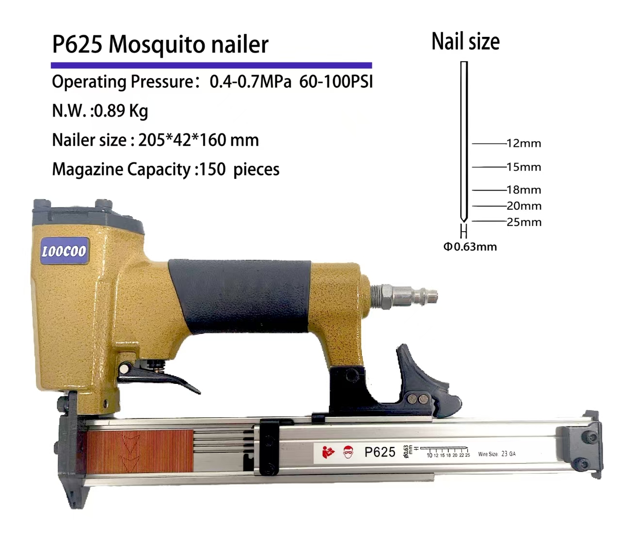 Woodworking Nail Gun - Пневматический гвоздезабиватель P625 23Ga, компактный миниатюрный